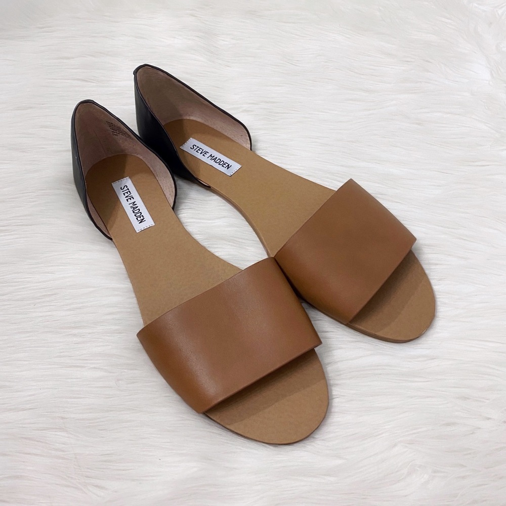 Steve Madden Brown Black Leather Open Toe Sandals